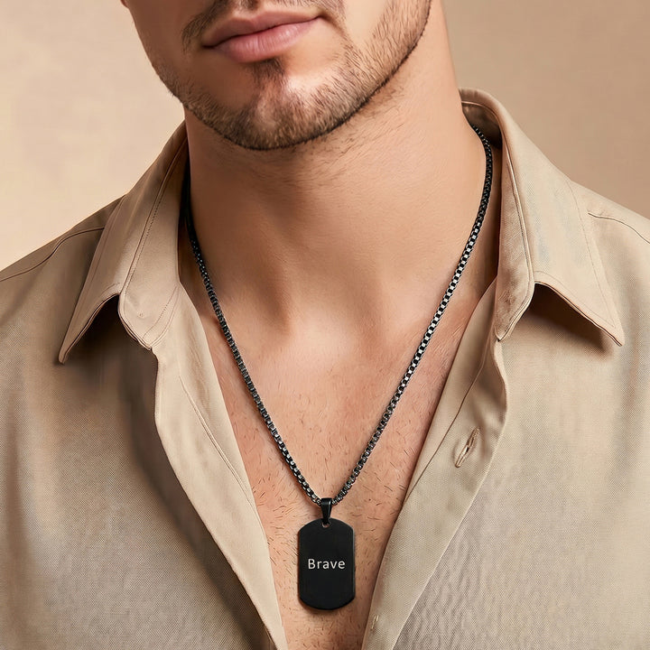 Brave Black Men's Curve Tag Mantra Necklace