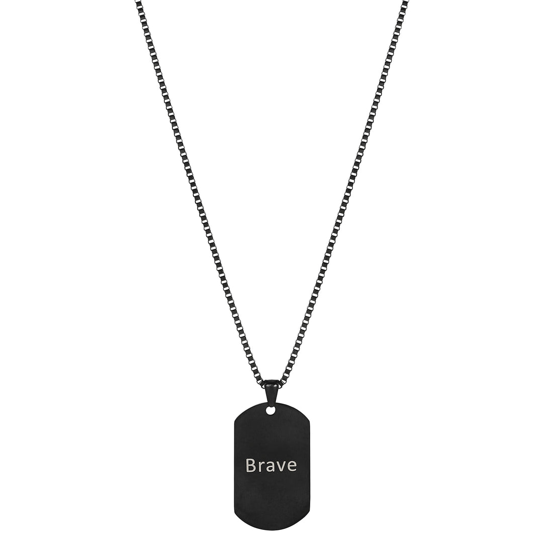 Brave Black Men's Curve Tag Mantra Necklace