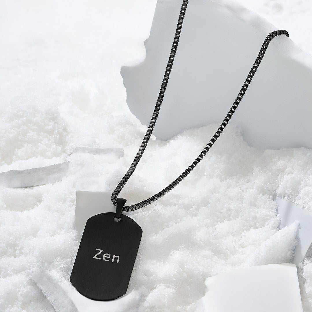 Zen Black Men's Curve Tag Mantra Necklace