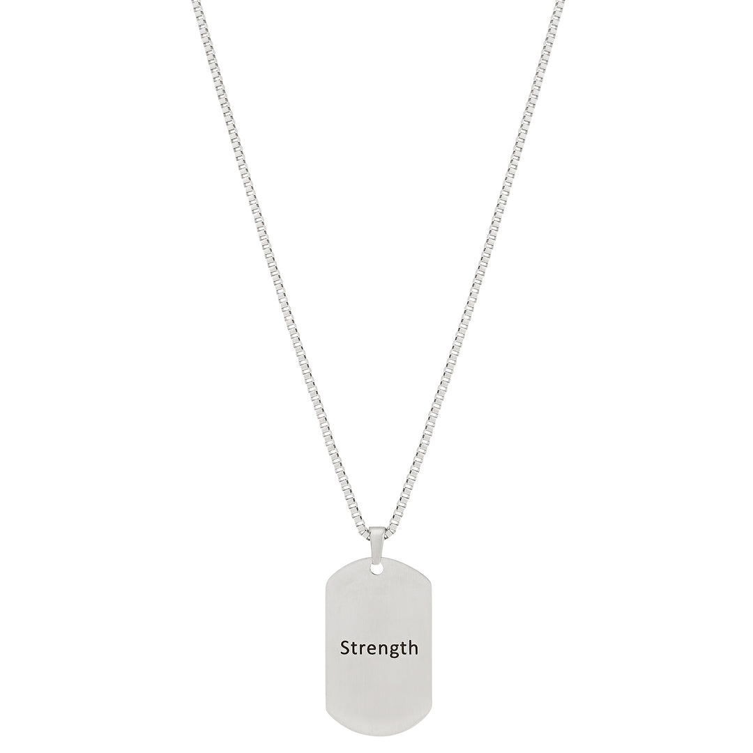 Strength Silver Men's Curve Tag Mantra Necklace