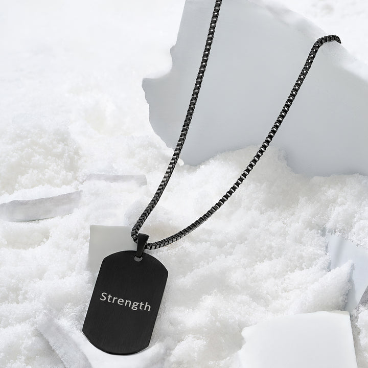 Strength Black Men's Curve Tag Mantra Necklace