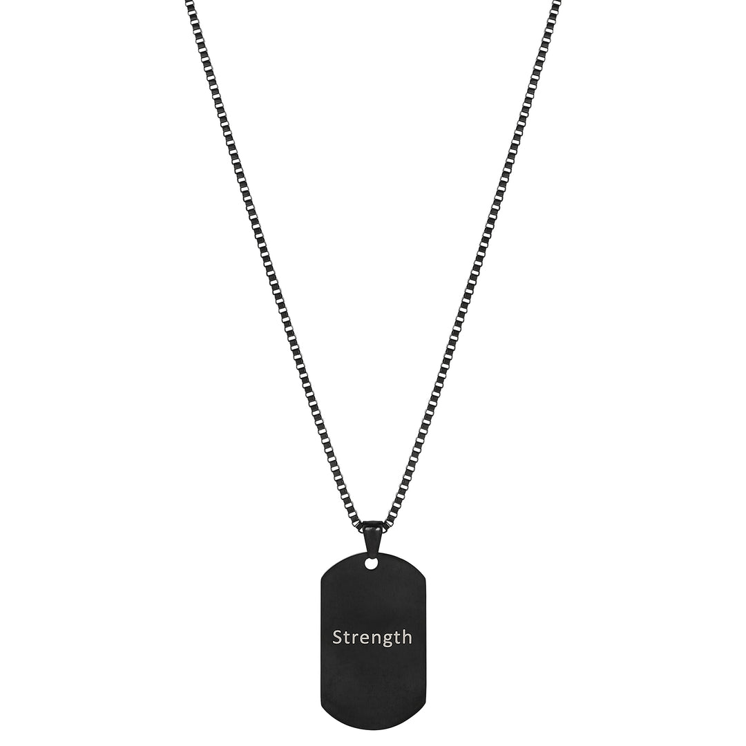 Strength Black Men's Curve Tag Mantra Necklace