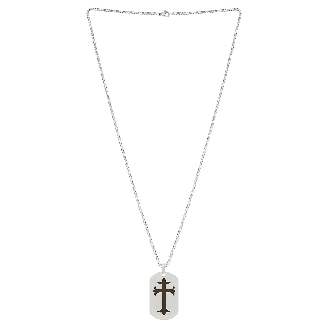 Cross Silver Men's Curve Tag Mantra Necklace