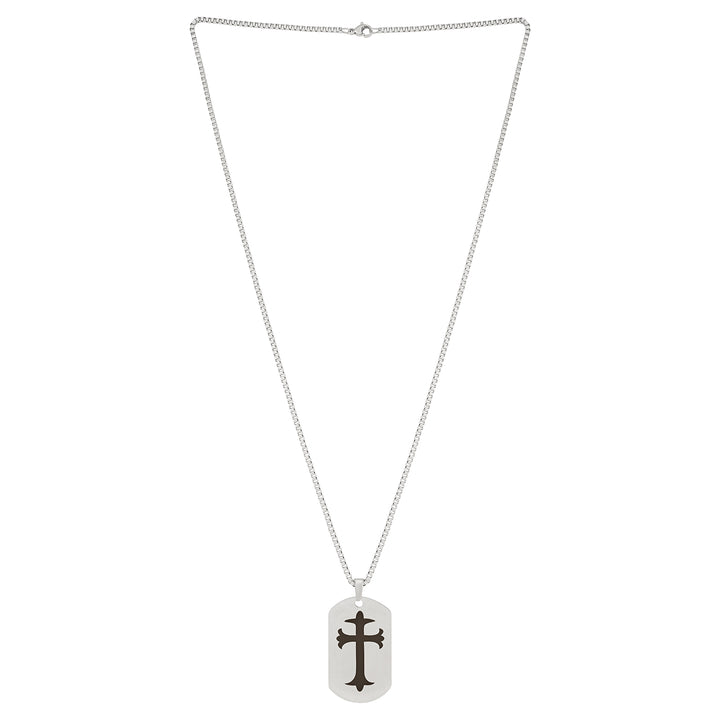 Cross Silver Men's Curve Tag Mantra Necklace