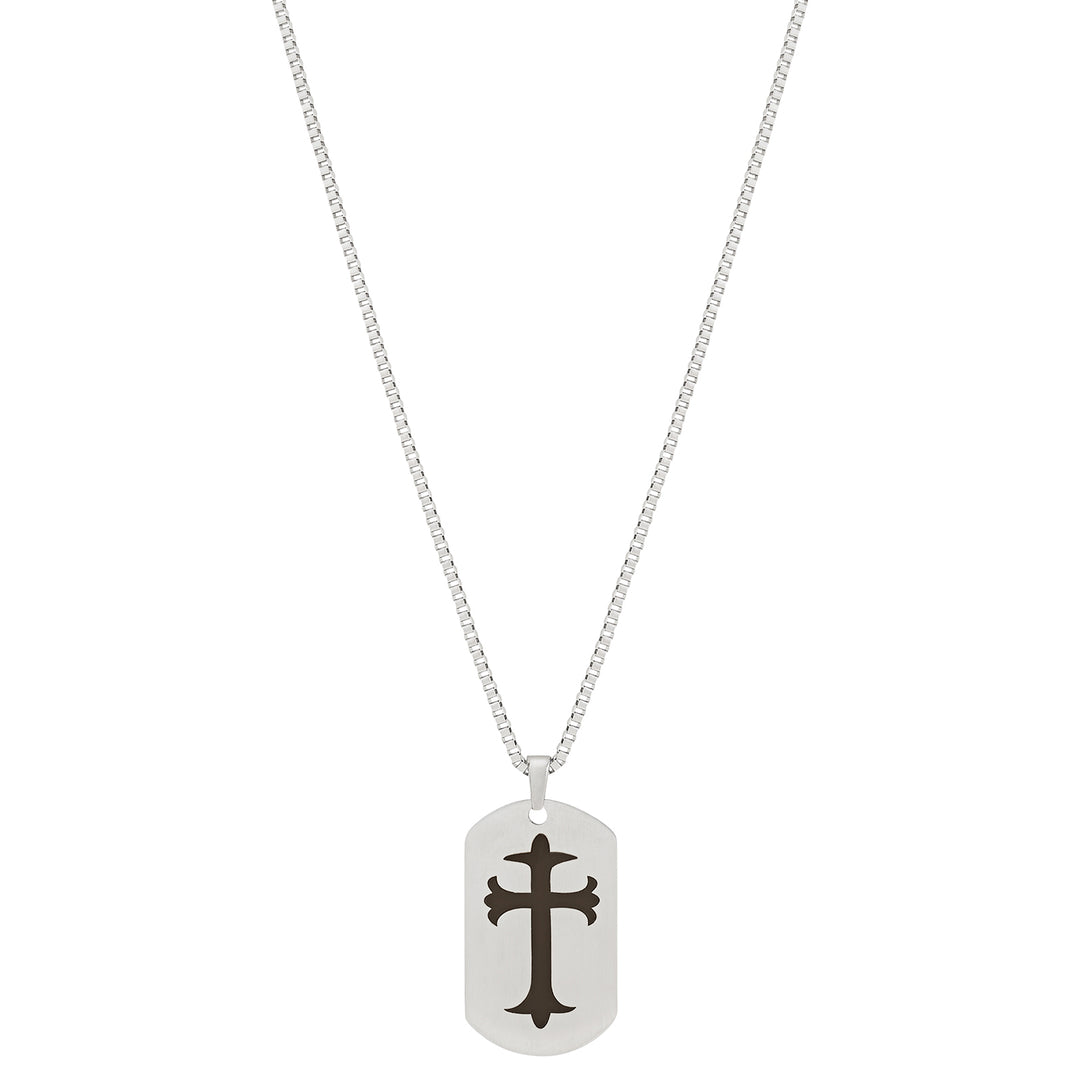 Cross Silver Men's Curve Tag Mantra Necklace