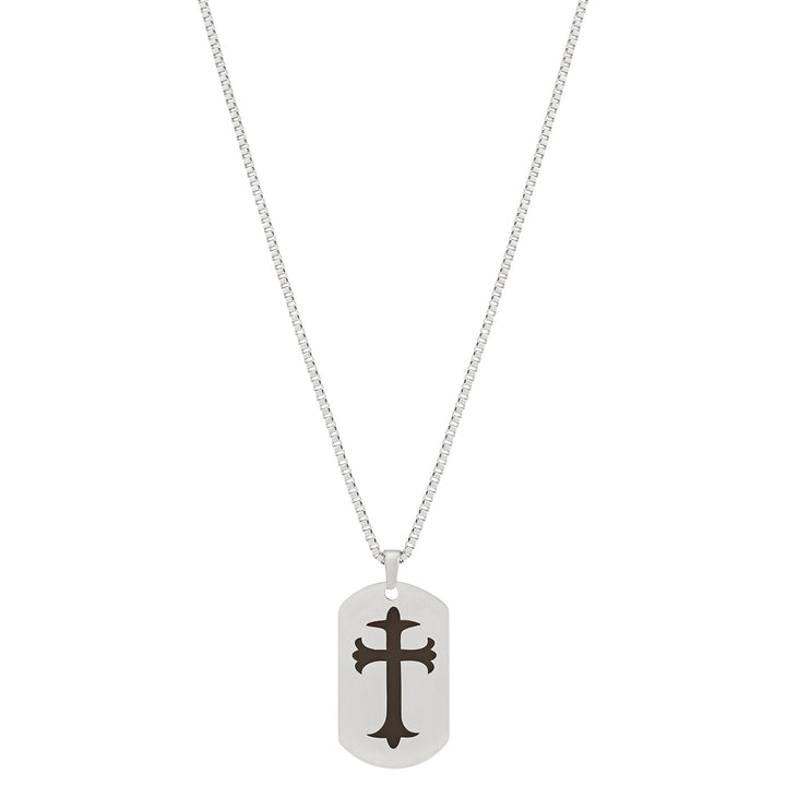 Cross Silver Men's Curve Tag Mantra Necklace