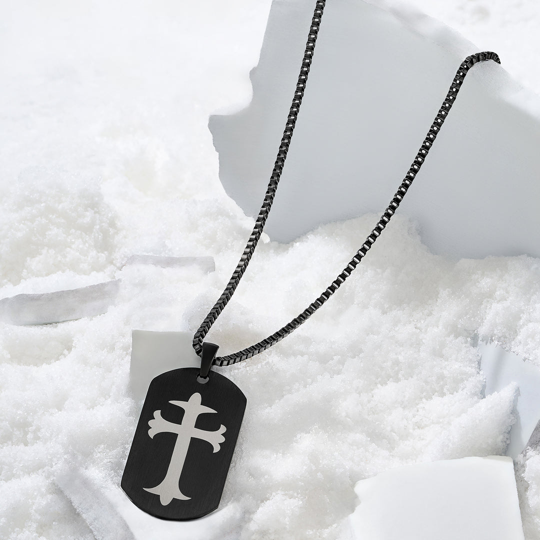 Cross Black Men's Curve Tag Mantra Necklace