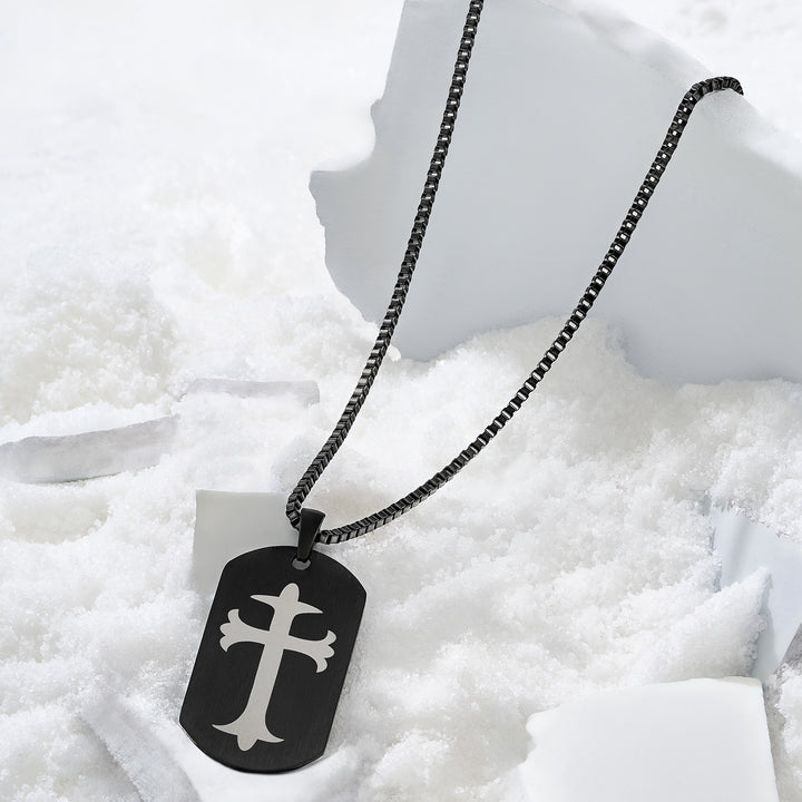 Cross Black Men's Curve Tag Mantra Necklace