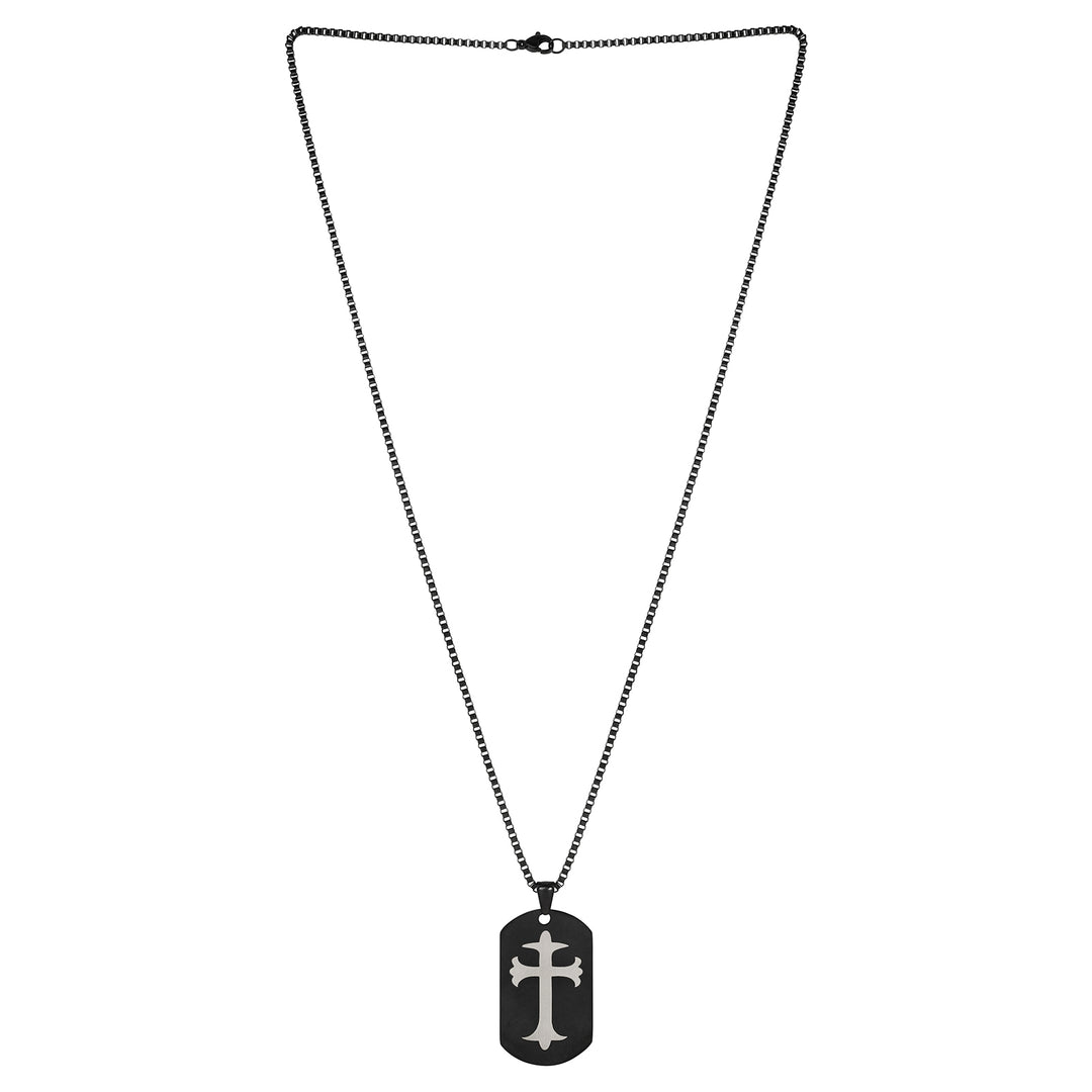 Cross Black Men's Curve Tag Mantra Necklace