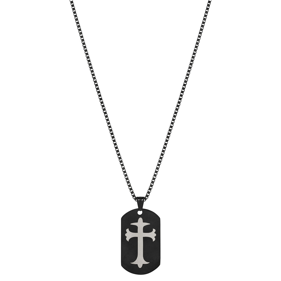 Cross Black Men's Curve Tag Mantra Necklace