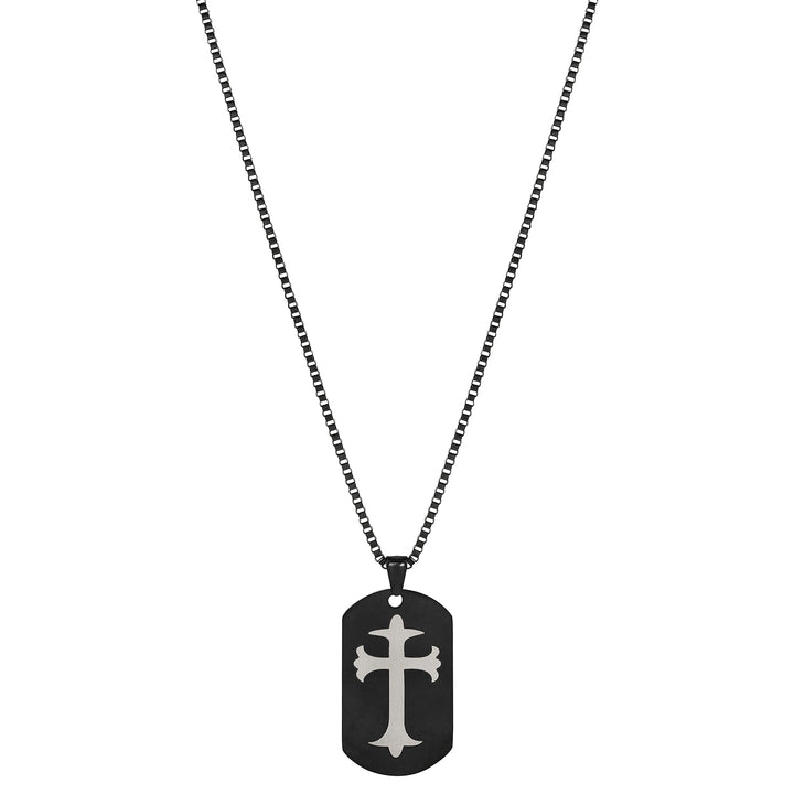 Cross Black Men's Curve Tag Mantra Necklace