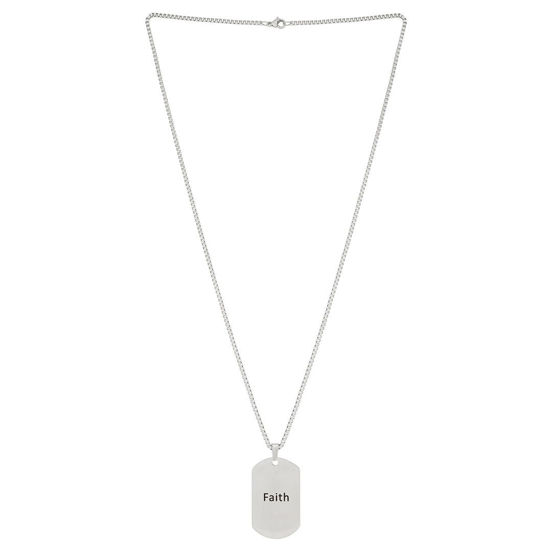Faith Silver Men's Curve Tag Mantra Necklace