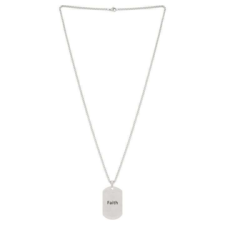 Faith Silver Men's Curve Tag Mantra Necklace
