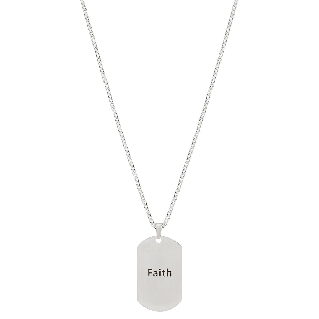 Faith Silver Men's Curve Tag Mantra Necklace