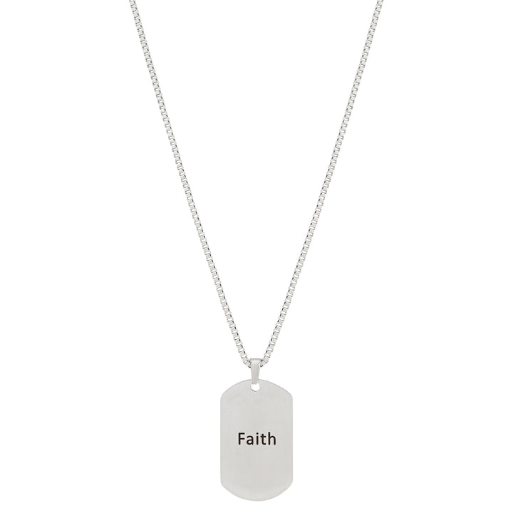 Faith Silver Men's Curve Tag Mantra Necklace