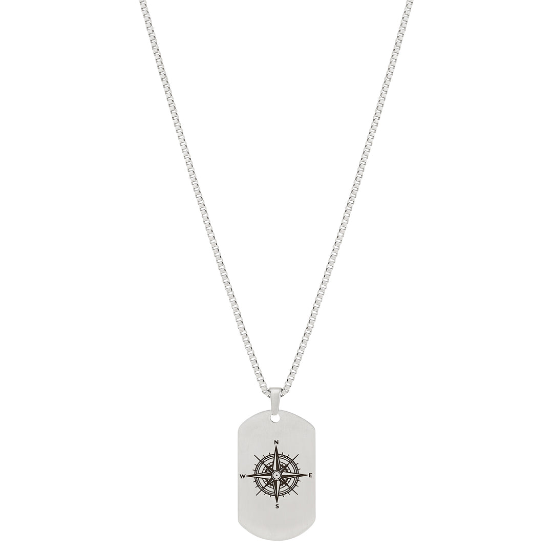 Navigator Silver Men's Curve Tag Mantra Necklace