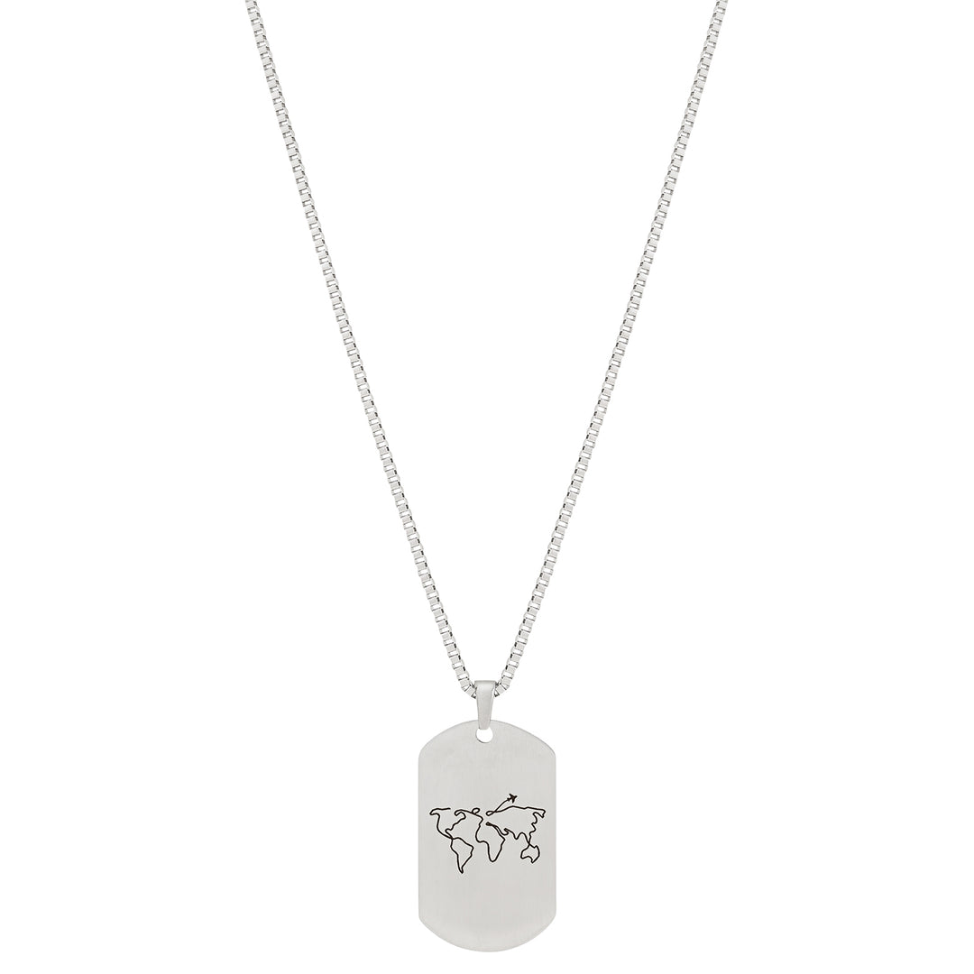 One World Silver Men's Curve Tag Mantra Necklace