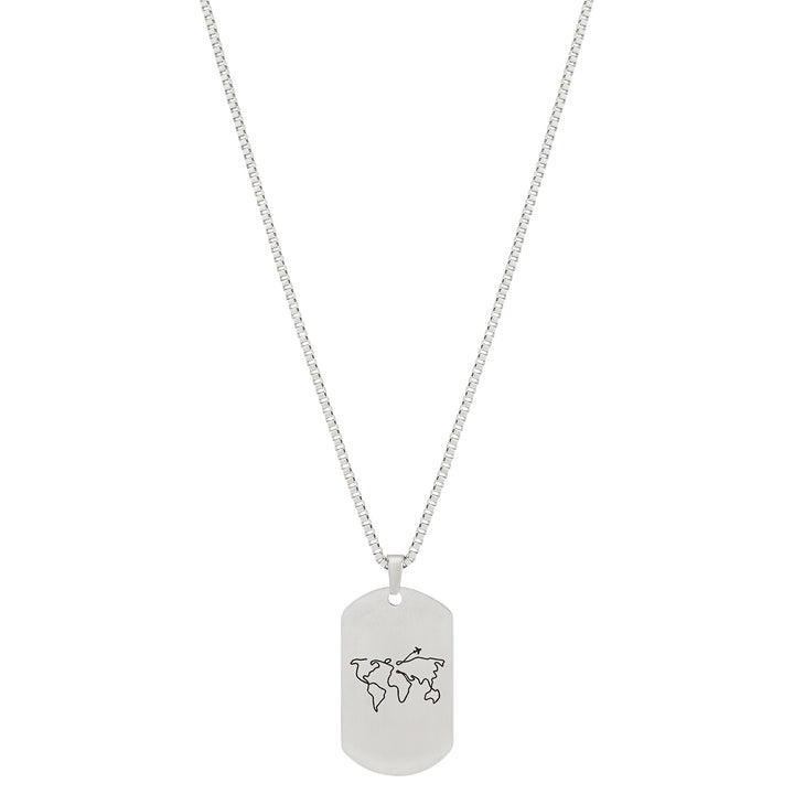 One World Silver Men's Curve Tag Mantra Necklace