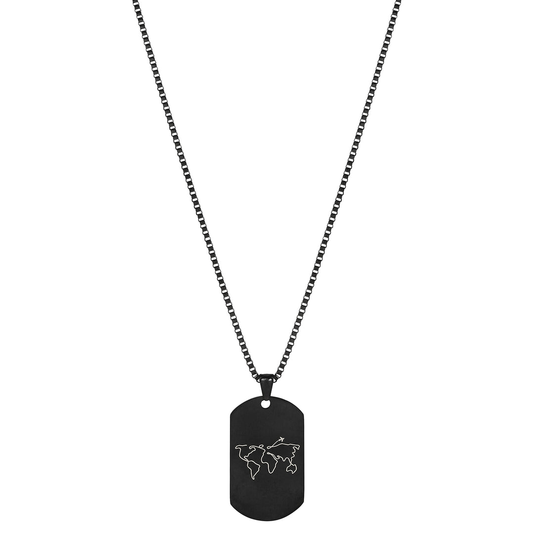 One World Black Men's Curve Tag Mantra Necklace