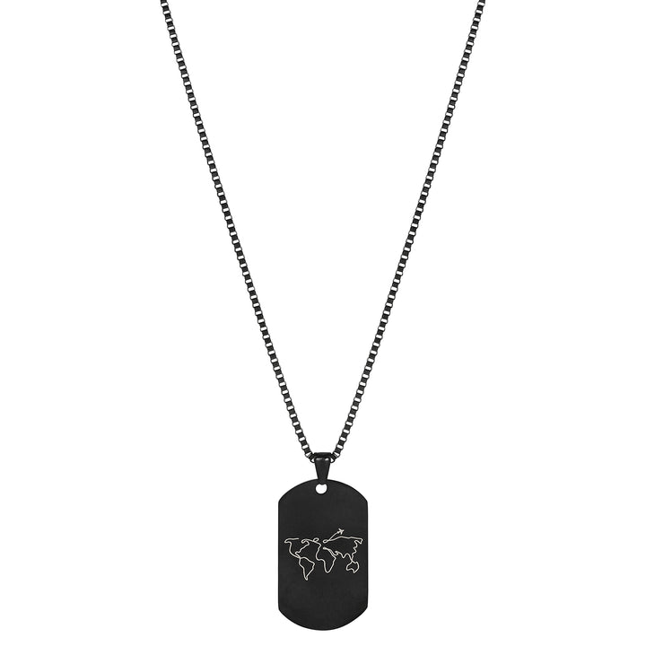 One World Black Men's Curve Tag Mantra Necklace