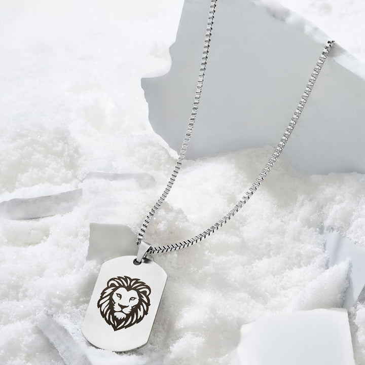 Alpha Lion Silver Men's Curve Tag Mantra Necklace