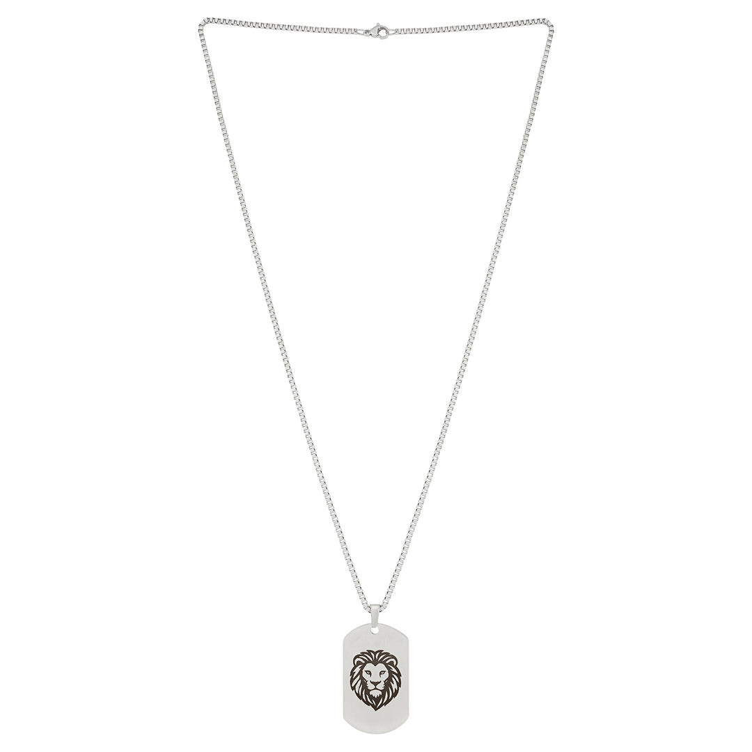 Alpha Lion Silver Men's Curve Tag Mantra Necklace