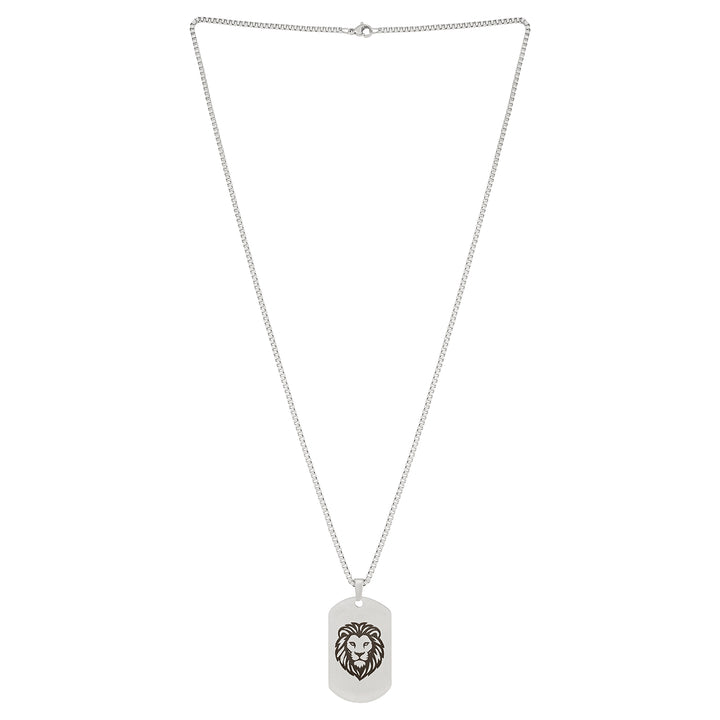 Alpha Lion Silver Men's Curve Tag Mantra Necklace