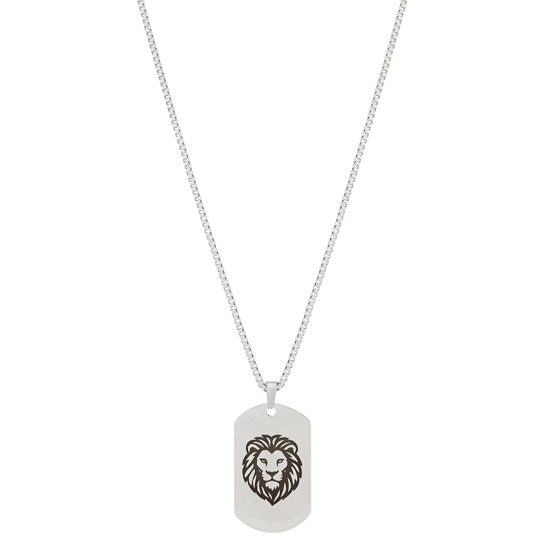 Alpha Lion Silver Men's Curve Tag Mantra Necklace