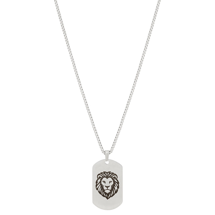 Alpha Lion Silver Men's Curve Tag Mantra Necklace