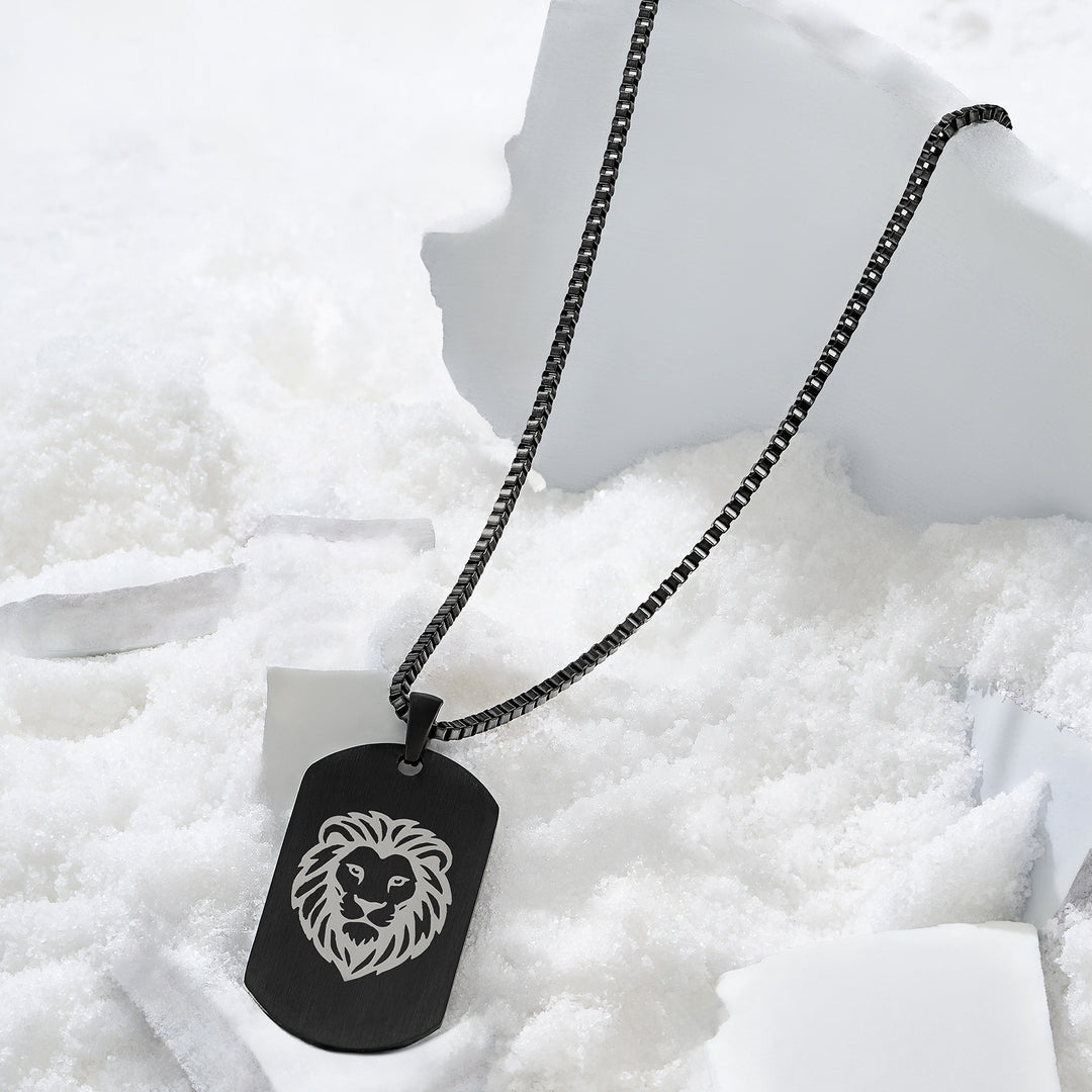 Alpha Lion Black Men's Curve Tag Mantra Necklace