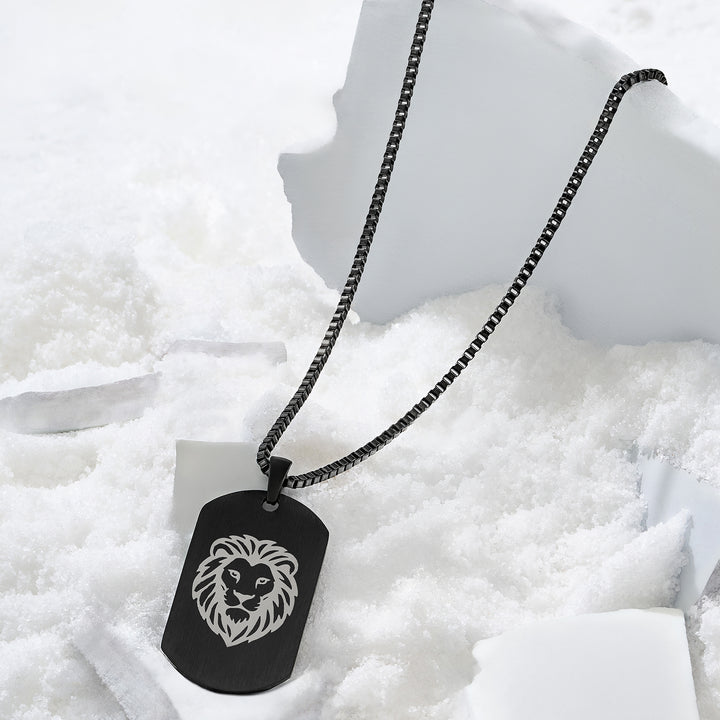 Alpha Lion Black Men's Curve Tag Mantra Necklace