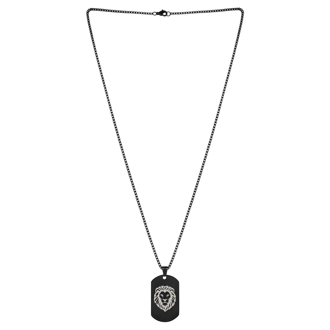 Alpha Lion Black Men's Curve Tag Mantra Necklace