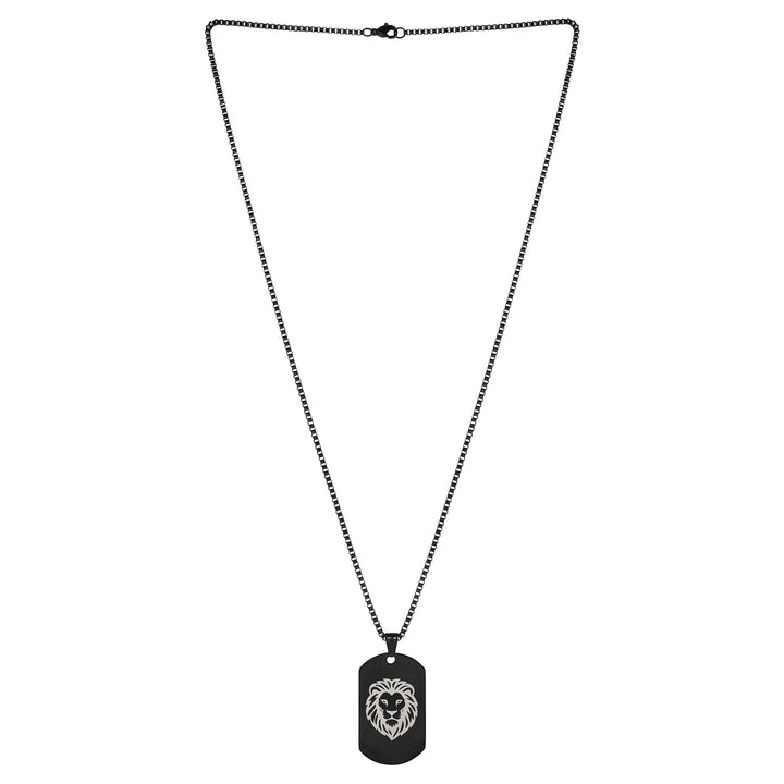 Alpha Lion Black Men's Curve Tag Mantra Necklace