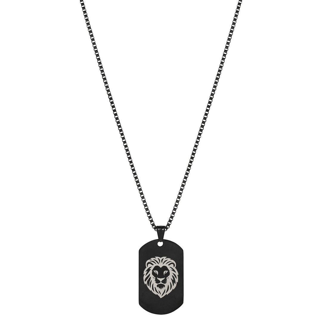 Alpha Lion Black Men's Curve Tag Mantra Necklace