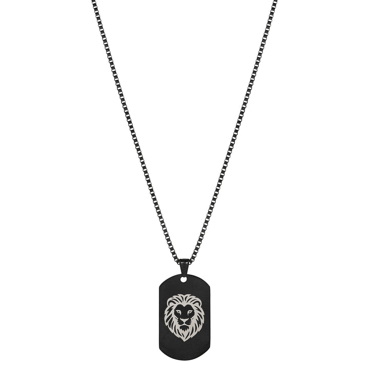 Alpha Lion Black Men's Curve Tag Mantra Necklace