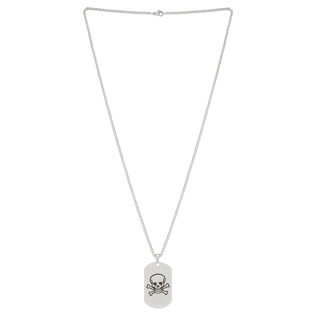 Skull & Bones Silver Men's Curve Tag Mantra Necklace