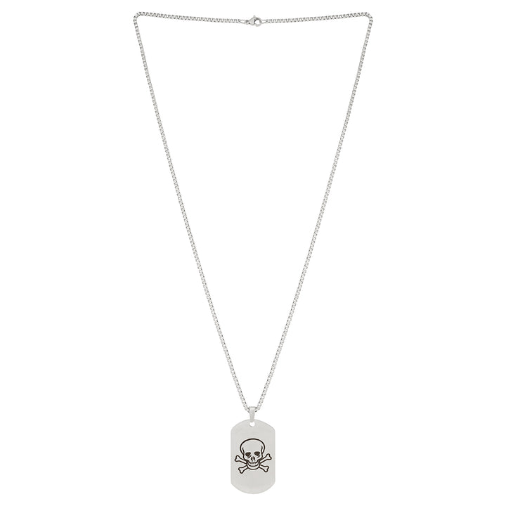 Skull & Bones Silver Men's Curve Tag Mantra Necklace