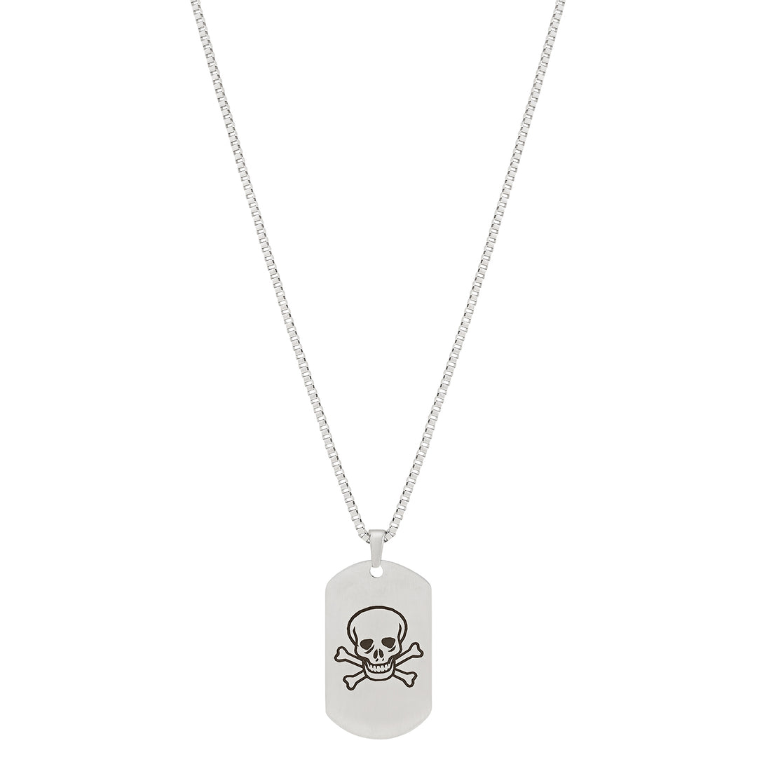 Skull & Bones Silver Men's Curve Tag Mantra Necklace