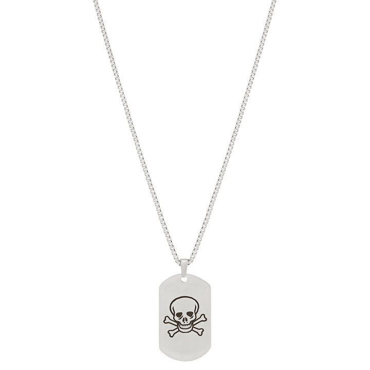 Skull & Bones Silver Men's Curve Tag Mantra Necklace