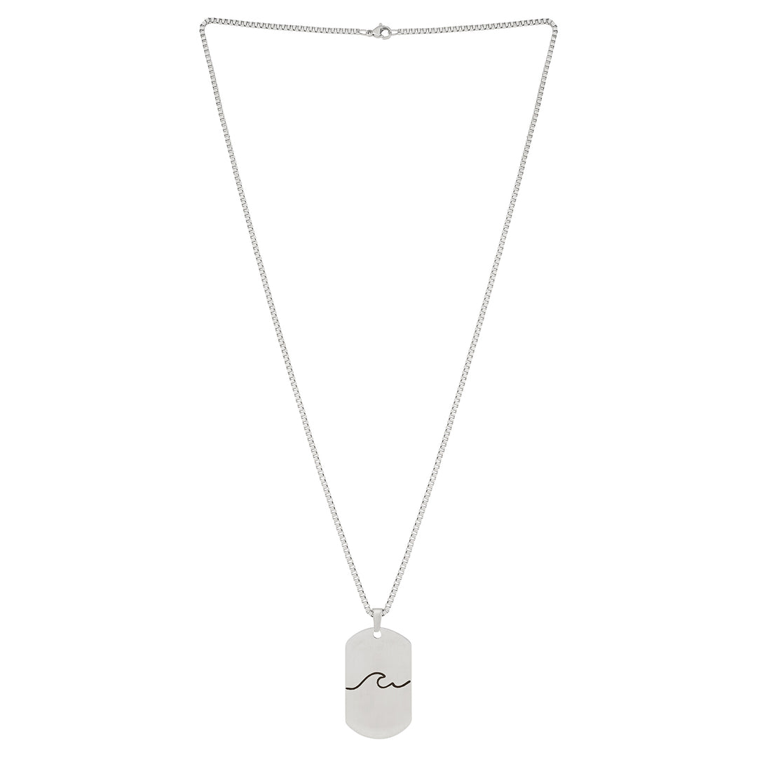 Wave Silver Men's Curve Tag Mantra Necklace