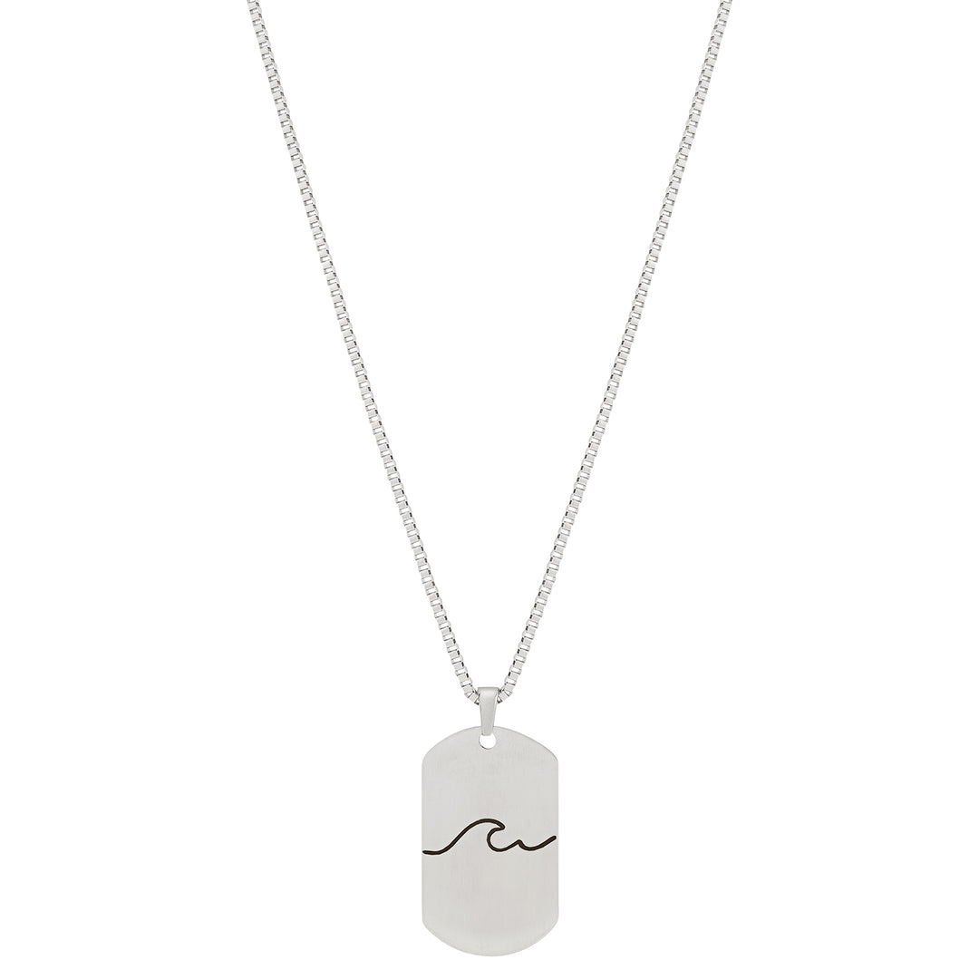 Wave Silver Men's Curve Tag Mantra Necklace