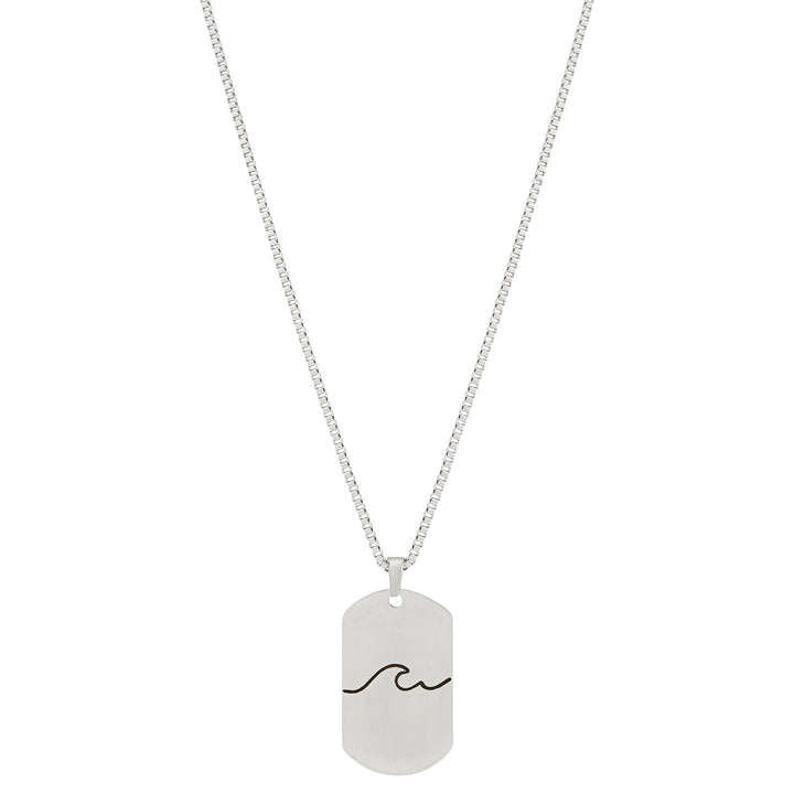 Wave Silver Men's Curve Tag Mantra Necklace