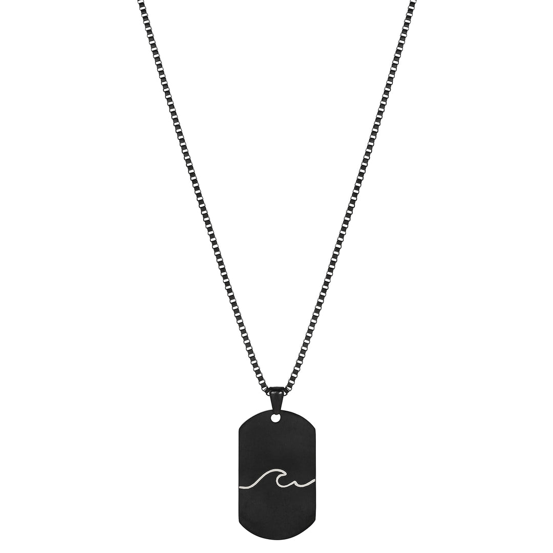 Wave Black Men's Curve Tag Mantra Necklace