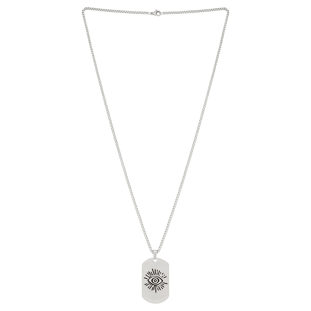 Evil Eye Silver Men's Curve Tag Mantra Necklace