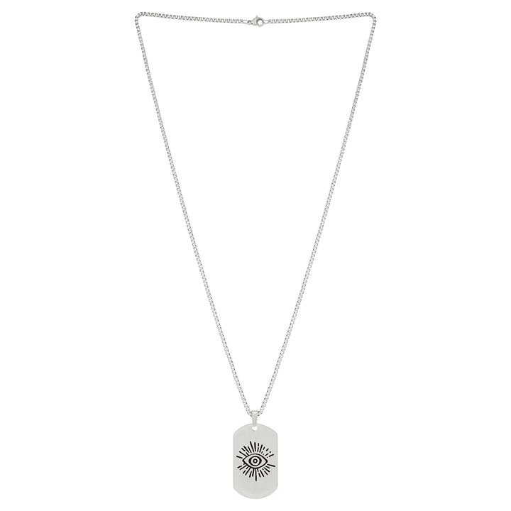 Evil Eye Silver Men's Curve Tag Mantra Necklace