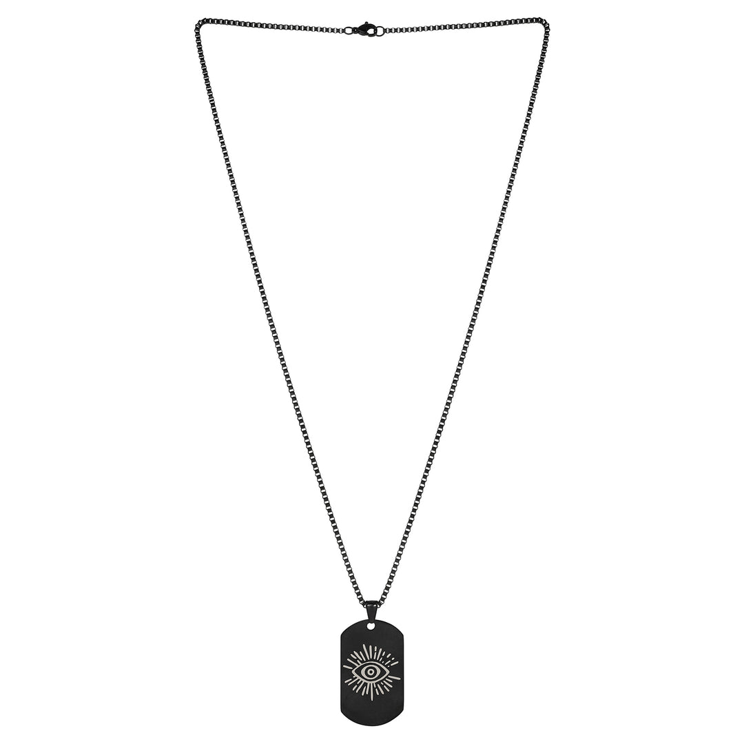 Evil Eye Black Men's Curve Tag Mantra Necklace