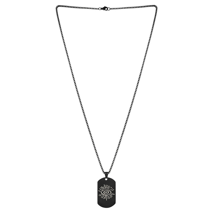 Evil Eye Black Men's Curve Tag Mantra Necklace