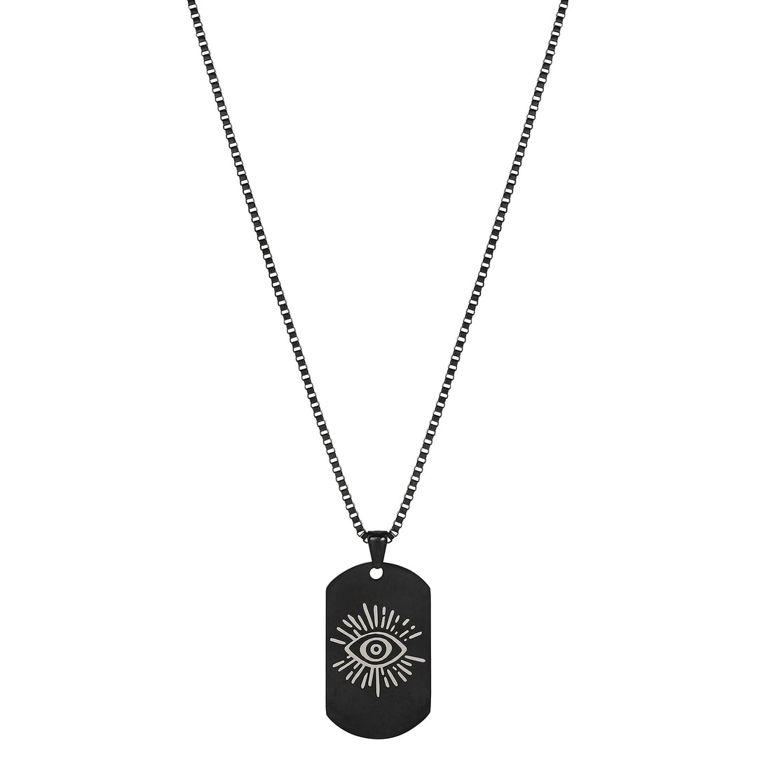 Evil Eye Black Men's Curve Tag Mantra Necklace