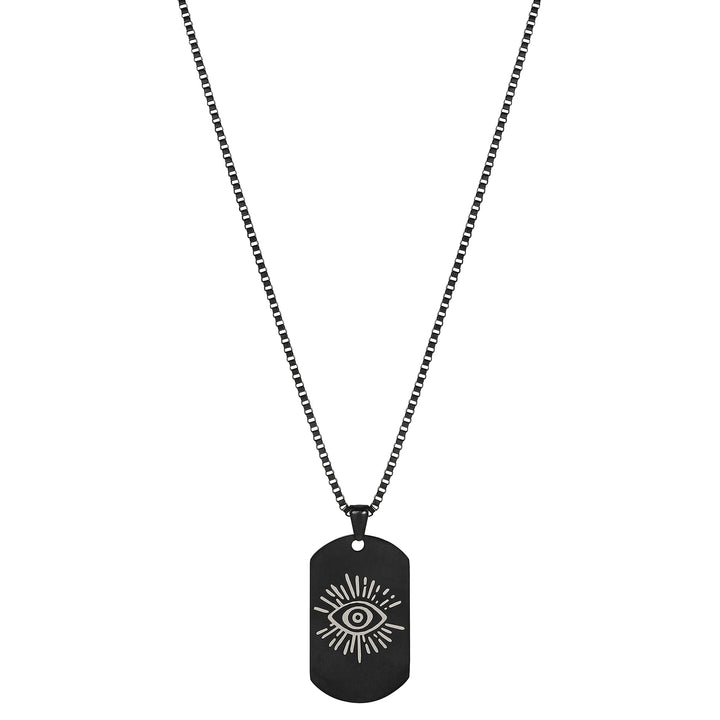 Evil Eye Black Men's Curve Tag Mantra Necklace