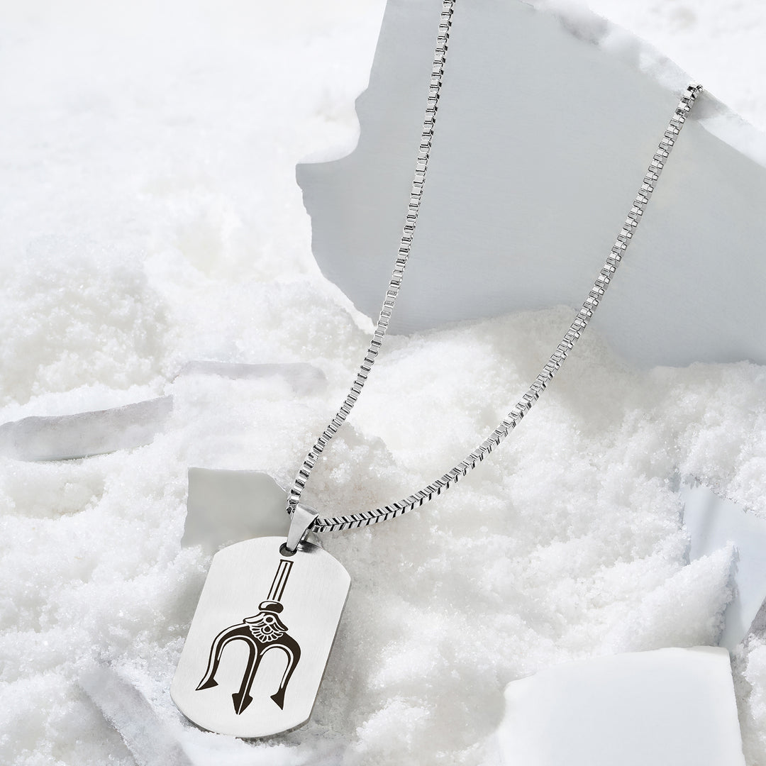 Trident Silver Men's Curve Tag Mantra Necklace